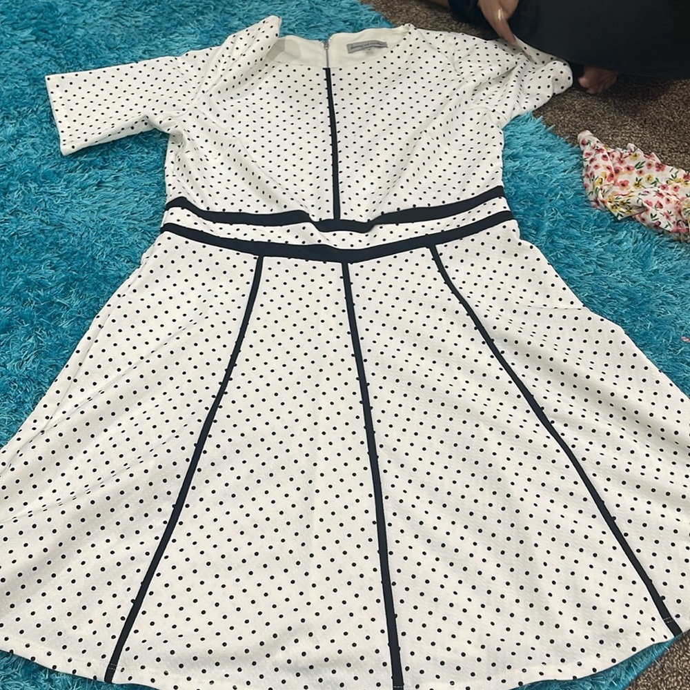 White with black polka dot dress